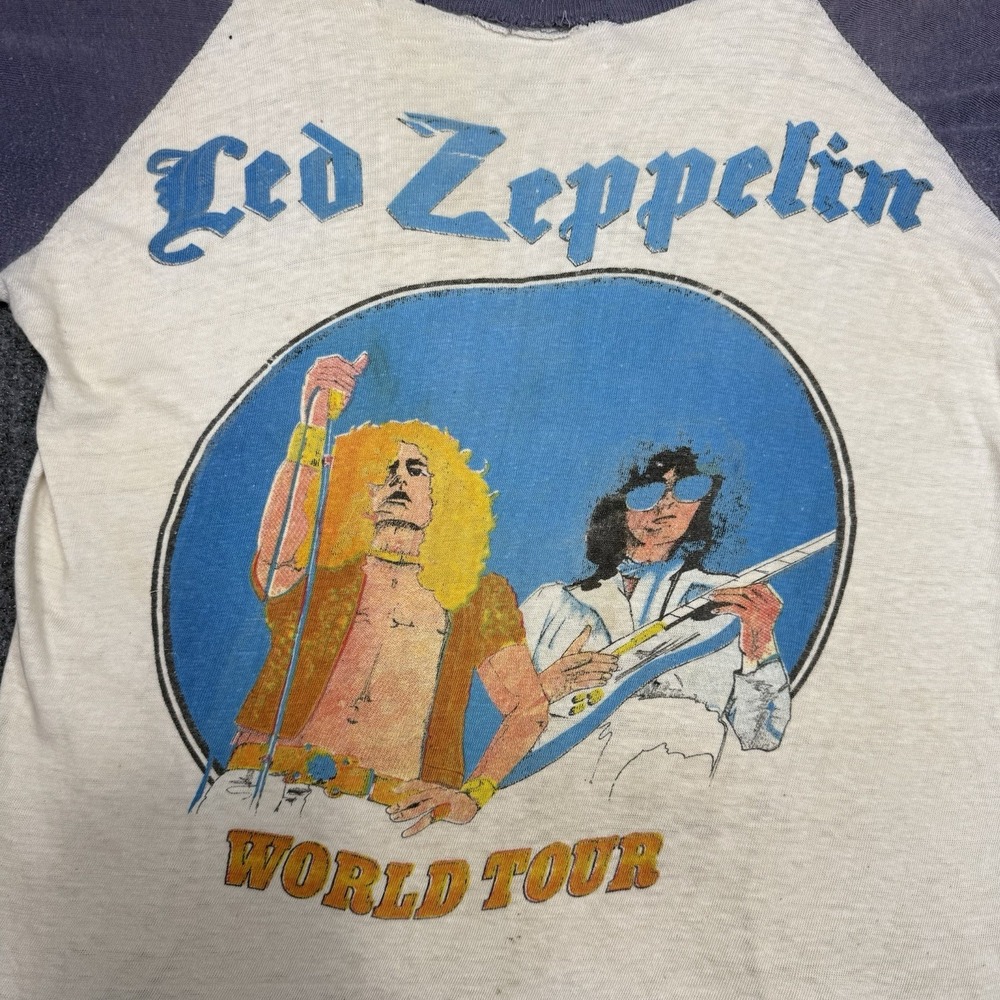 Vintage 1970s Led Zeppelin WORLD TOUR Rare Rock tshirt True Vintage USA Made S - Picture 4 of 15
